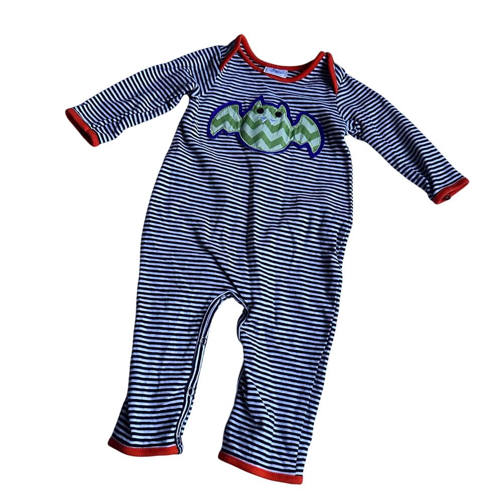 Peaches n Cream Striped Bat Appliqué Halloween Longall - Size 3-6 Months